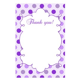 30 Blank Thank You Cards Purple Polka Dots Bridal Baby Shower Sprinkle Birthday Party + 30 White Envelopes