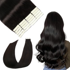 SURNEL Tape-In Extensions, 22 Inches, #1B Natural Black Skin Weft Extensions, Tape-in Real Hair, 20 Pieces, 50 g, Tape Extensions, Real Hair (Tape #1B-55 cm)