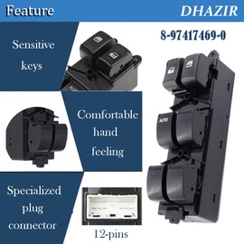 8974174690 Master Power Window Switch Left Front Drive Side Fit for D-Max Dmax/Rodeo 2012-2019 4 Doors, Fit for Isuzu Mu-X 2012-2019, Fit for Holden Colorado 2012-2019 Replace 8-97417469-0 w/Crowbar