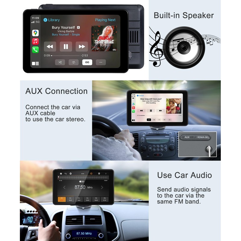 Compatible Wireless Apple CarPlay Android Auto Screen fo Car, 7"