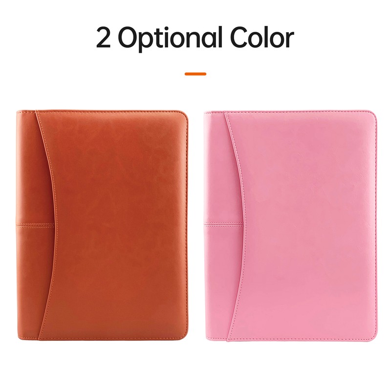 Zippered Padfolio A4 PU Leather Portfolio Organizer with Calculator for