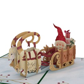 Lovepop Christmas Gnome Sleigh – Pop-Up Xmas Card – Handcrafted 3D Festive Greeting Card – Special Heartwarming Winter Greeting, 5 x 7”