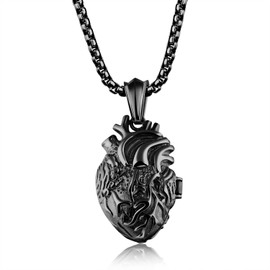Women's Men's Heart Pendant with Necklace Organ Locket Heart Pendant for Men Women Stainless Steel with Gold Chain 55 cm Gold Silver Black, Stainless Steel