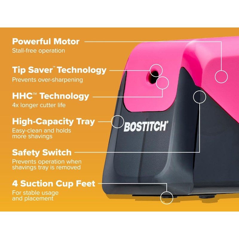 Bostitch Office Battery Pencil Sharpener, 4X Longer Cutter Life, Tip