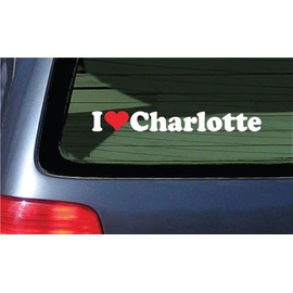 I Love Charlotte Vinyl Decal - White Letters with A Red Heart Window Sticker