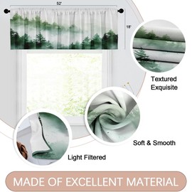 Emvency 2 Pack Valances Window Treatments, Misty Forest Green Nature Tree Mountain Blackout Drapes Adjustable Curtain Valances for Windows Living Room Kitchen Over Sink, 18x52 Inch Rod Pocket Valances