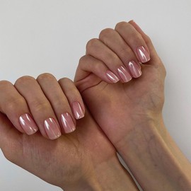 Light Pink Chrome Square Press on Nails Short,SXVME Metallic Fake Nails Acrylic Nails Press ons,Mirror Metal Chrome Nails Glue on Nails Short,Short Coffin Nails False Nails with Design in 24 PCS