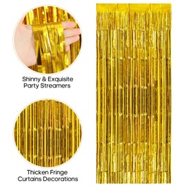 2 Pack Fringe Curtains Backdrops, Foil Fringe Curtains, Door Streamers for Birthday Wedding Bridal Shower Holiday Graduation Party Decorations, Photo Booth Backdrops Gold