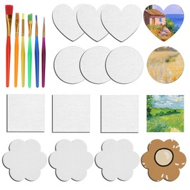 12 Stück Leinwand zum Bemalen Set, 6 Formen Magnetische Leinwände, 7.5x7.5cm Leinwand kleine Leinwände für Acrylfarben ölfarben Gouache Kühlschrankdekoration Magnet Malen Zeichnen Heimdekorationen