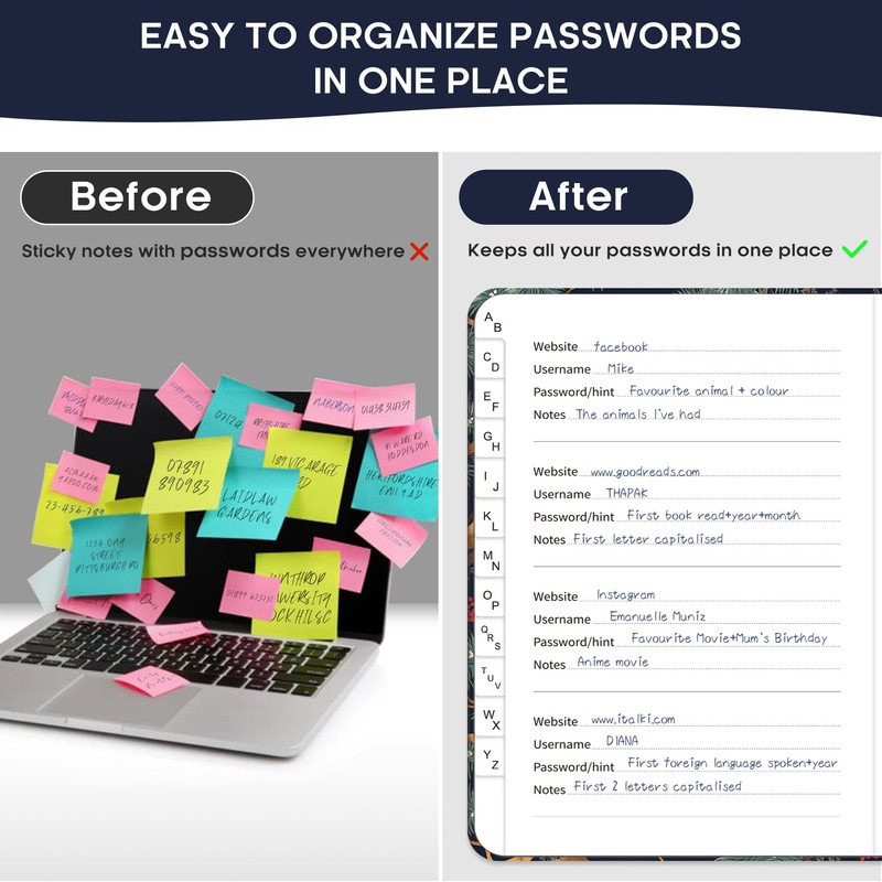 Taja Password Keeper Book with Alphabetical Tabs, Small Password Books