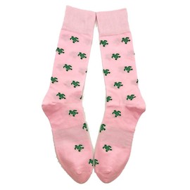 SummerTies Turtle Mens Dress Socks - Green on Pink