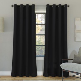 Sun Zero Nordic 2-pack Theater Grade Extreme 100% Blackout Grommet Curtain Panel Pair, 52" x 84", Black