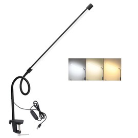 LED Desk Lamp with Clamp, Long Flexible Gooseneck Bendable Desk Lamps for Home Office, 3 Modes 10 Brightness, 3 Timing Rechargable Eye-Caring Clip on Light for Nail Beauty Tattoo Lamp