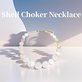 Shell Choker Necklace, Shell Necklace Beach Necklace Pearl Choker Bohemian Beaded Choker Necklace Adjustable Shell Starfish Choker Necklace for Women Girls…