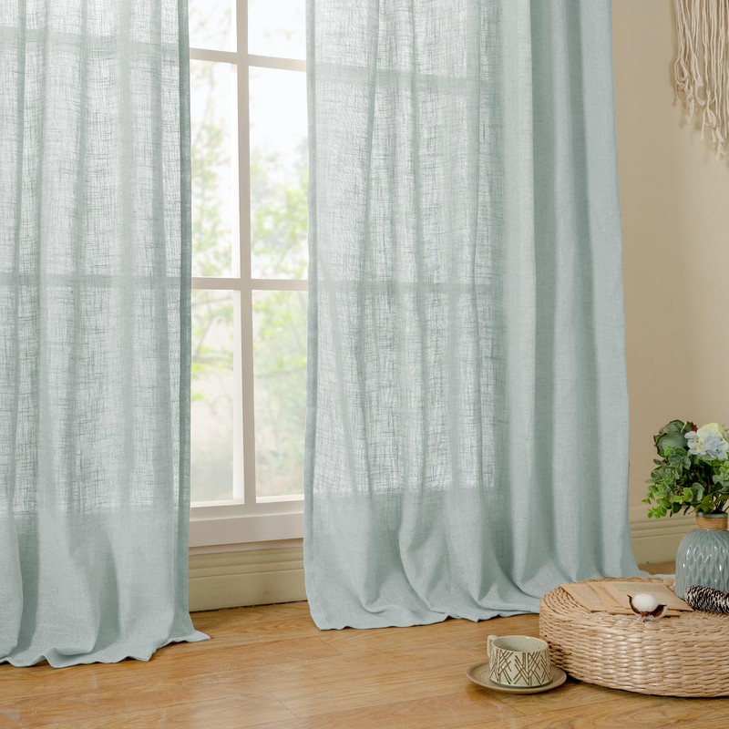 LAMIT Semi Sheer Linen Curtains 54 Inch Length 2 Panels,