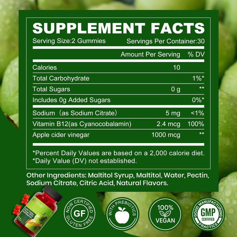 Montue Apple Cider Vinegar Gummies B12 Multivitamin,ACV Supplement Gummy Vitamins,Vegetarian