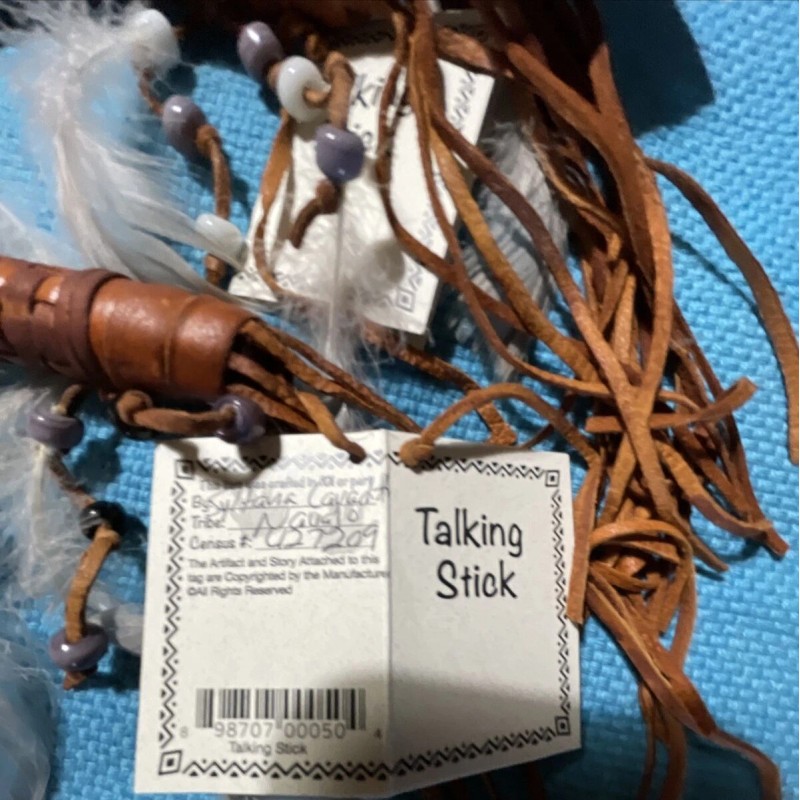 1 ONE Navajo talking stick 14" w/dangle beads & Stone