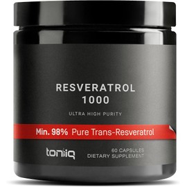 Toniiq Trans Resveratrol 1000mg 98% Pure, Highly Purified Bioavailable  Resveratrol 60c