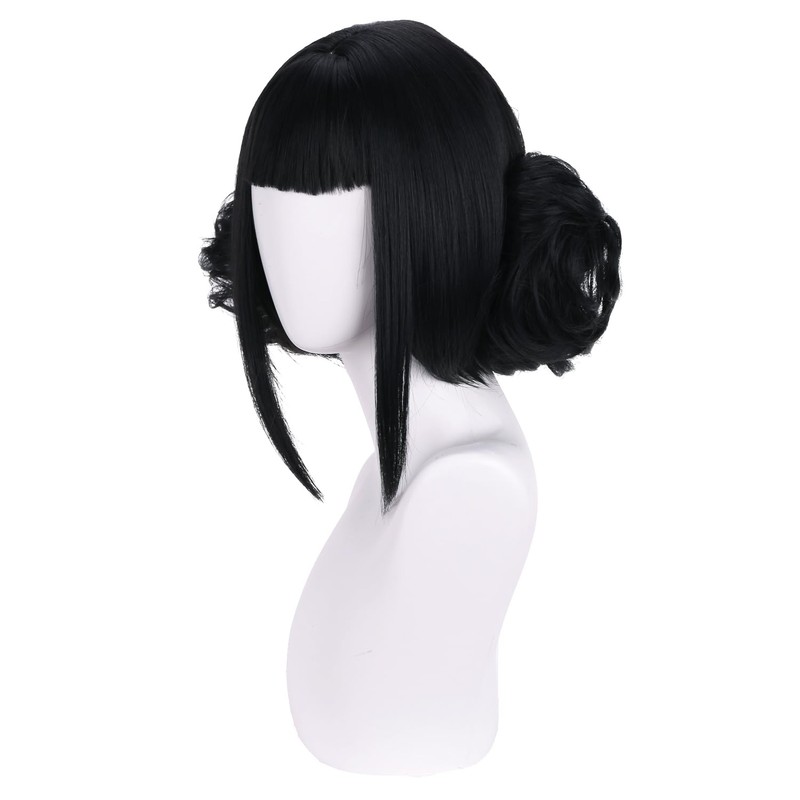MAGQOO Black Wig with Buns Short Straight Bob Wig with