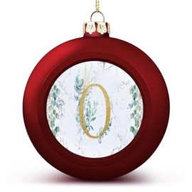 DOREENABE Red Christmas Ball Ornaments, Marble Floral Gold Initial Letter Monogram O Ball Ornament for Christmas Tree Pendant New Year Seasonal Holiday Decoration Xmas Keepsake Wedding for Friends