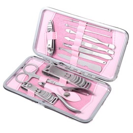 Five Season 12pcs Stainless Steel Manicure Pedicure Set Nail Scissors Nail Clippers Kit With Pink Case