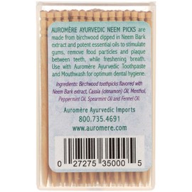 Auromere Ayurvedic Neem Toothpicks - Vegan, Natural, Non GMO, Made from Birchwood (100 Count) (1 Pack)