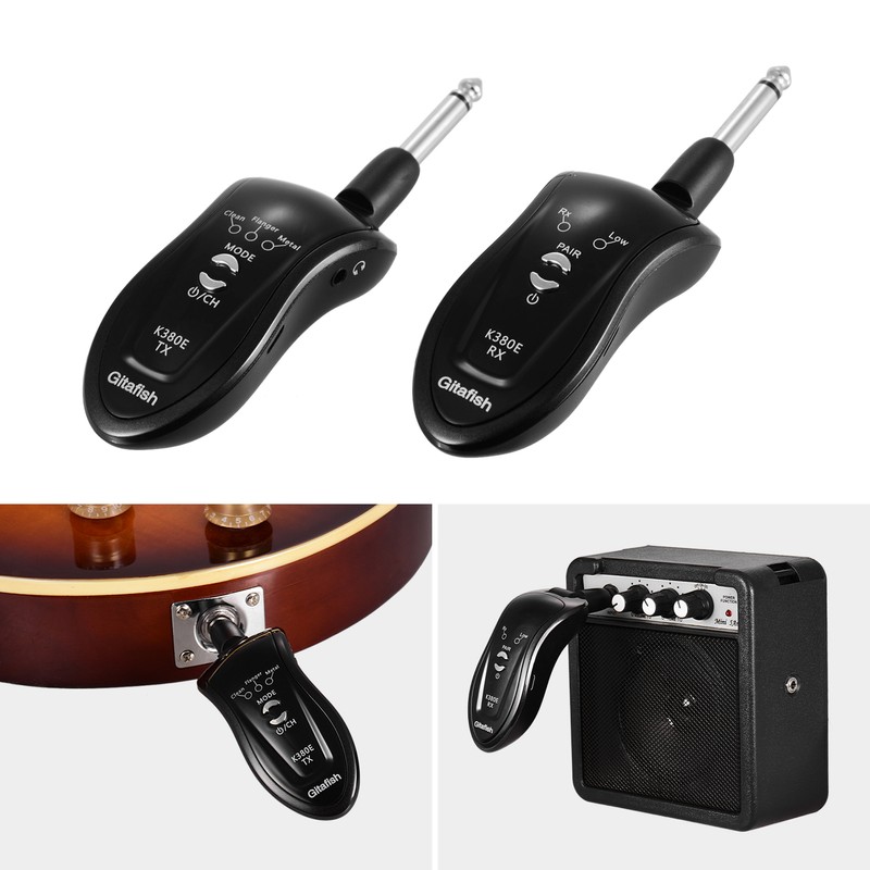 2.4G Wireless Guitar System Transmitter Receiver Built-in Rechargeable Battery 15-20m