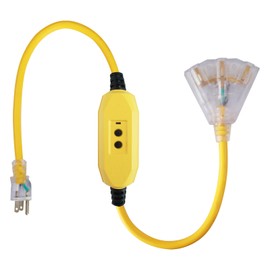 HeyYance 3 Ft GFCI Lighted Extension Cord with 3 Power Outlets, 15 Amp 12/3 SJTW Heavy Duty Yellow Pigtail Extension Cable with 3 Prong Grounded Plug for Safety, UL Listed