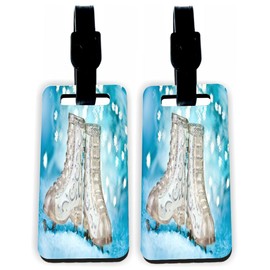 Ice Skates Winter Frosted - Hardboard Luggage Identifier Tags with Straps (x2)