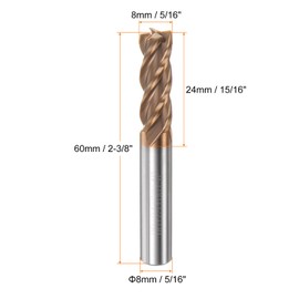 HARFINGTON Micro Grain Carbide Square End Mill 5/16" x 15/16" (8mm x 24mm) Cut 5/16" (8mm) Shank 2-3/8" (60mm) Length AlTiN Coated 4 Flutes Square Nose Cutter for Alloy Steel Hardened Steel