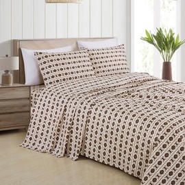 Chezmoi Collection 3-Piece Lodge Geometric Sheet Set Twin - Multicolor Brown Geometric Symbols Printed Brushed Microfiber Lightweight Breathable Deep Pocket Bed Sheets