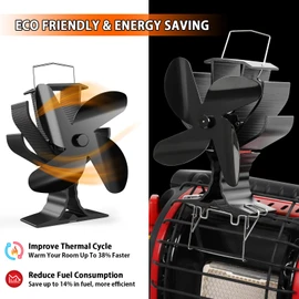 Signstek 4-Blade Heat Powered Wood Stove Fan + Heater Bracket to Secure the Fan to the Heater, Specifically Designed for Heaters. Perfect for Camping/Picnics (Stove Fan with Hook)