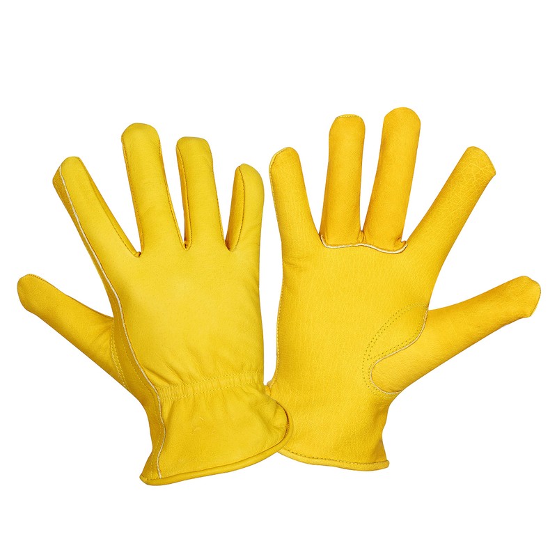 Work Gloves Cowhide Grain Premium Leather Yellow Work Driver Gloves