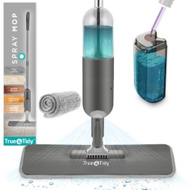 True & Tidy® SPRAY-250 Multi-Surface Spray Mop with Refillable Water Bottle for Floor Cleaning, Works on Wood, Tile, Marble etc, Use Any Cleaning Solution, Machine Washable Microfiber Mop Pads, Gray