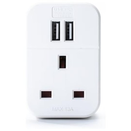 STATUS UK to EU Plug |3 Pin to 2 Pin European 2 Port USB Travel Adaptor | White| A2USBTEURO ST-85 (Package may vary)