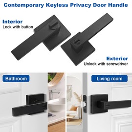 Estmoon 1 Pack Door Handle Black Interior Door Knobs, Keyless Privacy Door Lock for Bathroom, Heavy Duty Zinc Alloy, Door Lever Set for Bedroom Bathroom