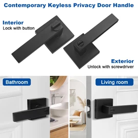 Estmoon 1 Pack Door Handle Black Interior Door Knobs, Keyless Privacy Door Lock for Bathroom, Heavy Duty Zinc Alloy, Door Lever Set for Bedroom Bathroom