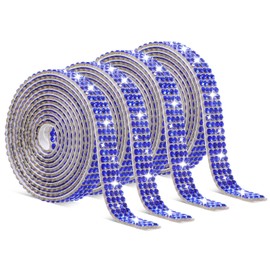 Telooco Self Adhesive Rhinestone Ribbons 4 Rolls Bling Crystal Rhinestone Strips Stickers Glitter Wrap Roll for DIY Crafts Clothes Car Shoes (4 Rows of 1 Yard, Royal Blue)