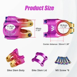ROADNADO Bike Stem 31.8mm Handlebars 35mm Short MTB Stem Aluminum Alloy CNC Lightweight Bicycle Stem for MTB, BMX, Mountain Bike, Road Bike (Pink Gold)