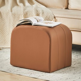 Uniclinens Small Leather Ottoman Footrest, Brown Foot Stools Ottoman Seat, Solid Wood Frame Footstool for Entryway Living Room Bedroom