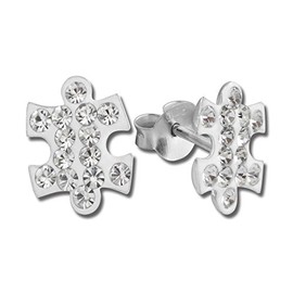 SilberDream SDO8033W Women's 925 Silver Stud Earrings Puzzle Zirconia White, Sterling Silver Cubic Zirconia, Cubic Zirconia