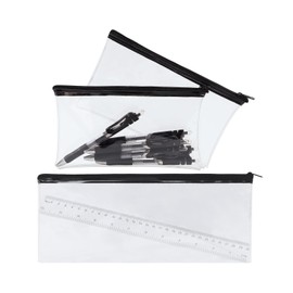 TEAMIOULING 3 Pcs Clear Pencil Case for Exams, Transparent See Through Exam Pencil Cases with Zipper, Large Long Clear Pencil Cases to Fit 30cm Ruler,Clearing Pencilcase Multipack for School Office