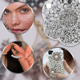 3100Pcs 2/3/4/5/6/8/10mm Flat Back Pearl Nail Pearls for Nail Art, Half Round Pearls for DIY Craft Jewelry Necklaces Bracelets Decorations Wedding Dress (Silver)