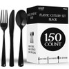 150 Pack Plastic Silverware Heavy Duty, Black Disposable Cutlery, 50