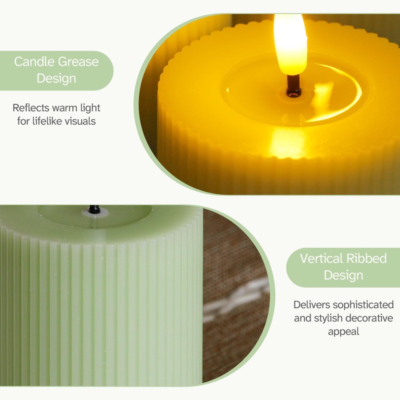 Vtobay LED Flameless Candles with Candle Grease,Vertical Stripe Battery Operated