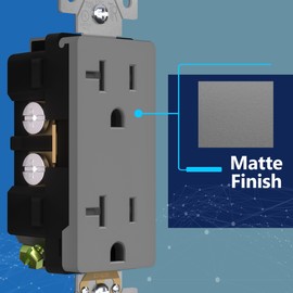 LIDER Matte Finish Decorator Receptacle with Interchangeable Face Cover, Child Safe Tamper-Resistant Wall Outlet, Commercial Grade, Self-Grounding, 20A 125V, UL Listed, LR20-TR-GY, Gray