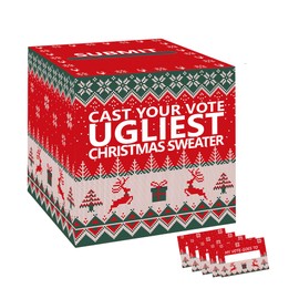 Laroder 1 Pack Ugly Sweaters Party Game Box Ballot Box with Slot Ugly Sweater Contest Raffle Boxes with 50 Pcs Voting Cards Christmas Ugly Sweater Party Games Decorations