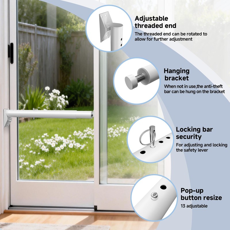 LStoneOS Sliding Glass Pet Door Security Bar,Adjustable Sliding Door Safety