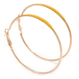 60mm D/Large Slim Yellow Enamel Hoop Earrings/Gold Tone