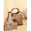 Women's Fashionable All Over Letters Print Handbag & Wallet, Mother's